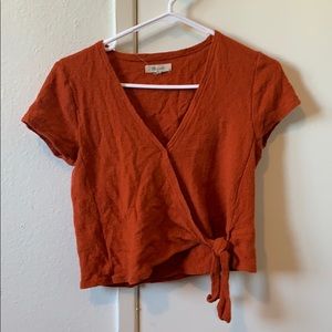 madewell wrap top in burnt orange